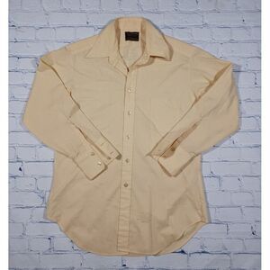 Sears Shirt Mens XL 16 X 33 Yellow Long Sleeve Button Up Perma Prest Vtg